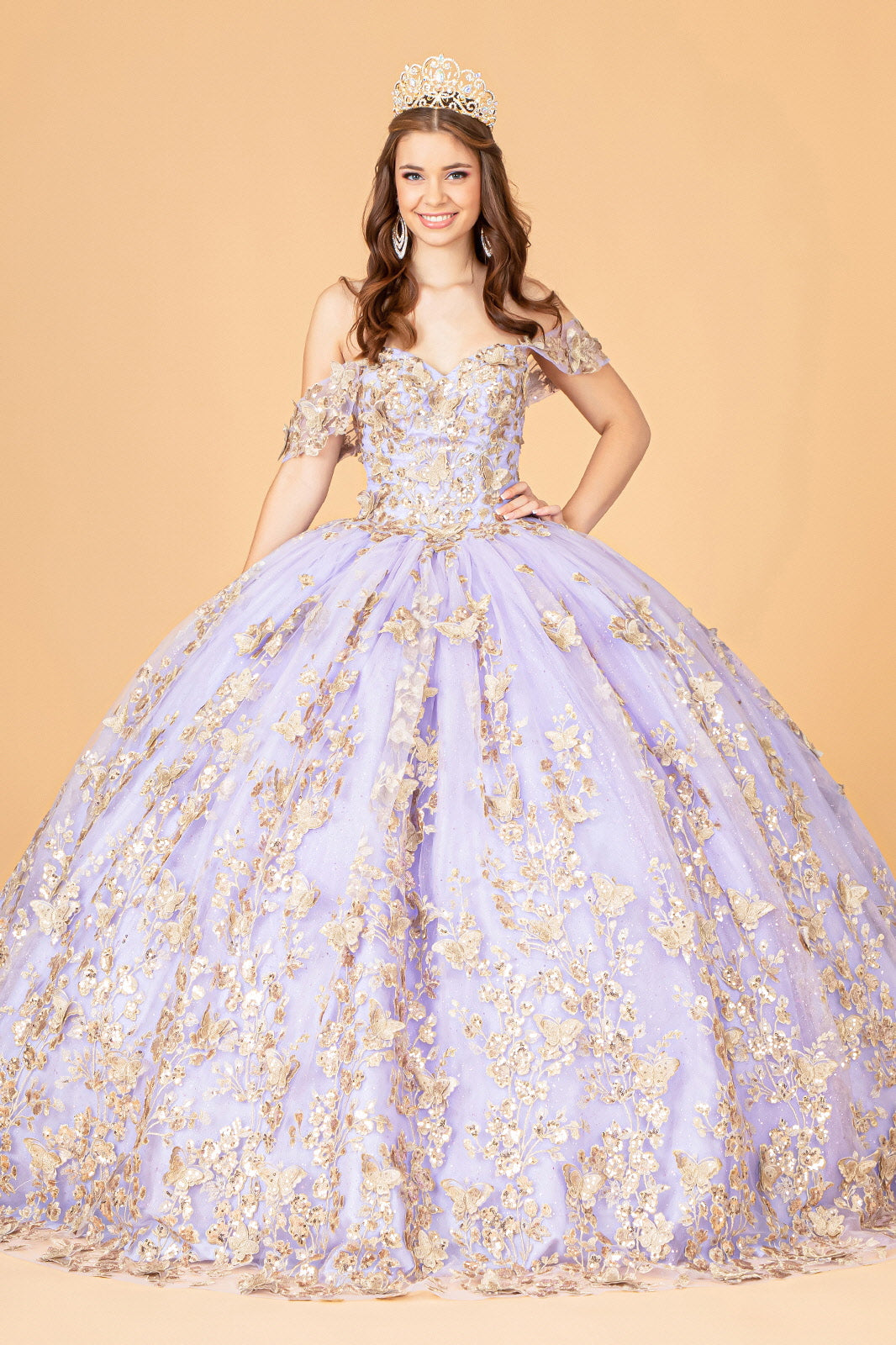 3D Butterfly Applique Sweetheart w/ Corset Back Quinceanera Dress GLGL3077-5